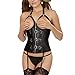 LKOUS Women's Pu Leather Halter Shoulder Straps Open Bust Corset Vest Waistcoat Top