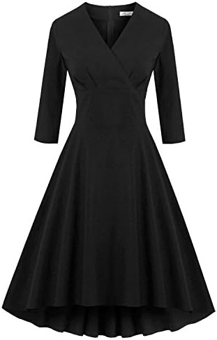 Newdow Lady Women's High Low Hem Skater A-Line Dress (XX-Large, Black)