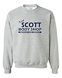 Keith Scott Tree Hill Body Shop Novelty Crewneck Sweatshirt (Small, Sports Gray w/ NavyBlue)