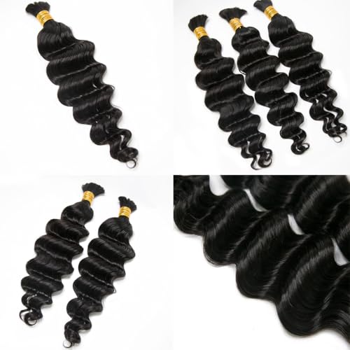 YWIGS Loose Deep Wave Boho Human Hair 100% Human Hair for Boho Braids No Weft Bulk Human Hair for Braiding 100G NC 18inch
