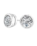 Round Cut CZ Bezel Sterling Silver Basket Set Stud Earrings 7mm