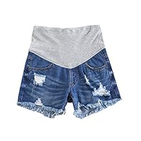 Helen-sky Women Maternity Jeans Shorts Pregnancy Pants Denim Maternity Clothes Short Pants Summer Care Belly Shorts Blue  (XXL, Style A)