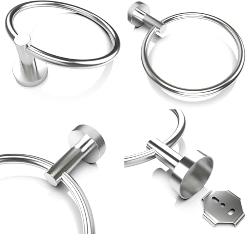 NEWKIBOU Juego de Accesorios de Baño de 2 Piezas Toalleros de Baño de 304 Acero Inoxidable y Soporte de Papel Higiénico Anillo para Toallas de Mano Soporte para Baño y Cocina (Plata)