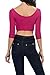 Auliné Collection Womens Trendy Solid Color Basic Scooped Neck and Back Crop Top 3/4 Sleeve Magenta Large