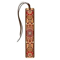 Mitercraft Handmade Wooden Bookmark - Kaleidoscope Design on Cherry with Brown Suede Tassel - Search B079J6MLKM to See Personalized Version.