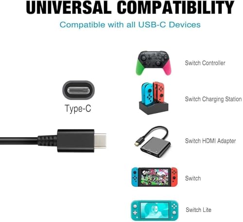 45W Charger for Switch 1/2/Switch OLED/Switch Lite, 2Hours 15V/3A Fast Charging AC Adapter 5FT Type-C Cable Power Supply for Switch 1/2/Lite/Dock and Pro Controller - Support TV Mode