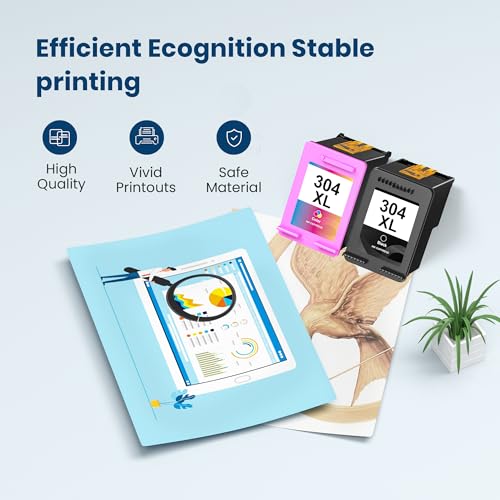Washope 304XL Replacement for HP 304 XL Black and Colour Ink Cartridge for 304 Ink Compatible for HP Envy 5030 for Deskjet 3760 3720 2620 2625 2630 2635 Envy 5010 5020 5032 (1 Black, 1 Colour)