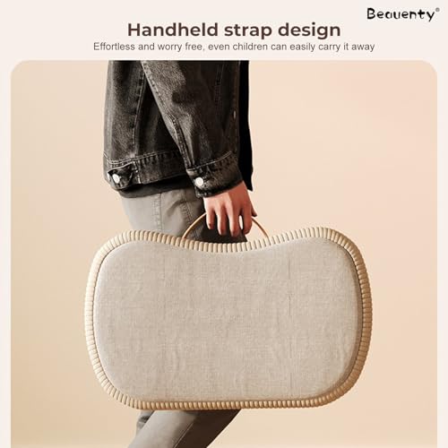 Beauenty Foot Stool, Sofa Stool with Handle, Soft Footrest Ottoman, Shoe-Changing Stools, Coffee Table Low Stools for Hallway, Living Room, Kitchen, Solid Wood Frame (Dark Gray)