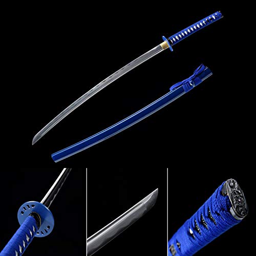 Mastergoswords 41'' Real Samurai Sword Sharp Blade Battle Ready Katana Handmade Japanese Sword with Blue/Red Scarbard