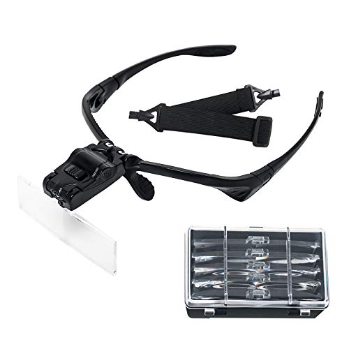 AORAEM Magnifier Glasses w/ LED Light for Lash Extensions 5 Lenses