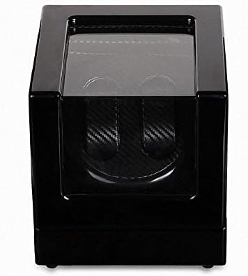 Black Double Watch Winder Gray Carbon Fiber Interior 2 Slot Battery or AC Automatic