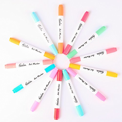 Feela 60 Colors Dual Tips Art Twin Markers, Marker Pens Highlighters with Case for Painting Coloring Sketching Highlighting