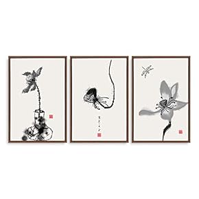 Framed Home Artwork Lotus for Living Room Bedroom x3 Panels