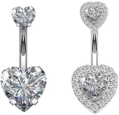 TOPBRIGHT 1-10PCS 14G Surgical Steel Dangle Navel Belly Button Ring Bar Curved Barbell Body Piercing Jewelry for Women Crystal CZ Ball Screw Navel Bars