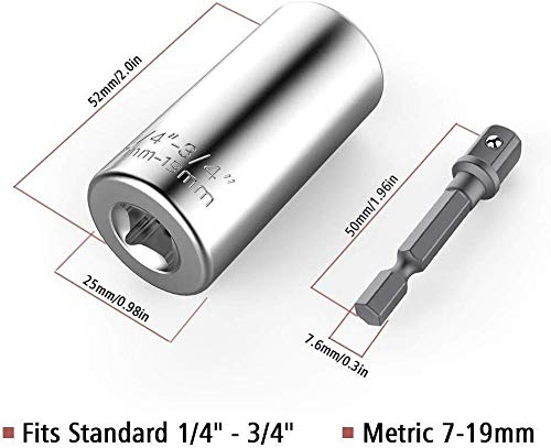 ETC 120A Professional 7mm-19mm Universal Multi Function Universal Socket,Impact Nut Driver Socket for Drill Cordless Ratchet Metric Wrench Set,Power Drill Adapter Tool Universal Repair Tools