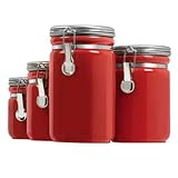 Anchor Hocking 03923RED Ceramic Canister 4pc Set (Kitchen)