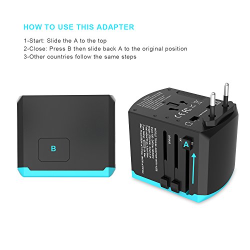 Universal Travel Adapter, All-in-one International Power Plugs with High Speed 2.4A 4 USB Wall Charging Ports for US, UK, EU, AU, Asia Covers 200+Countries - Thumbnail 3