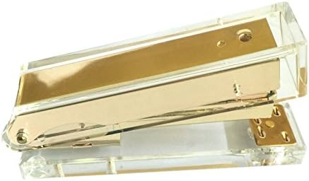 Acrylic Gold Desktop Staplers (5.2 x 1.4 x 2.4 inches), Modern Design Office Desk Accessory