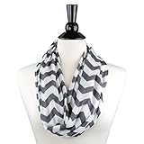 Women's Chevron Patterned Infinity Scarf with Zipper Pocket (Gray)
