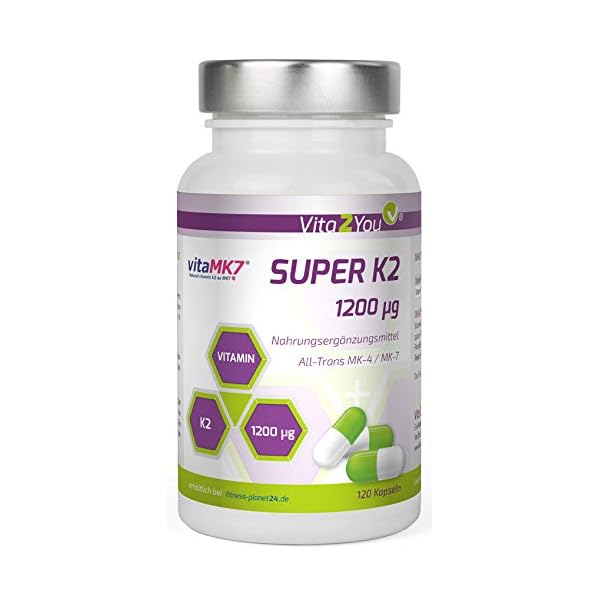 Vita2You Super K2-1200Âµg Vitamin K2 - Original vitaMK7Â® - (NatÃ¼rliches MK-7) mit MK-4 >99% All Trans - 120 Kapseln - Hochdosiert - Premium QualitÃ¤t