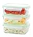 Kinetic Modern Eco Glass Lunch Containers, 3-Pack, 30oz - Glass Meal Prep Containers with Airtight Lids - Stackable, Dishwasher Safe
