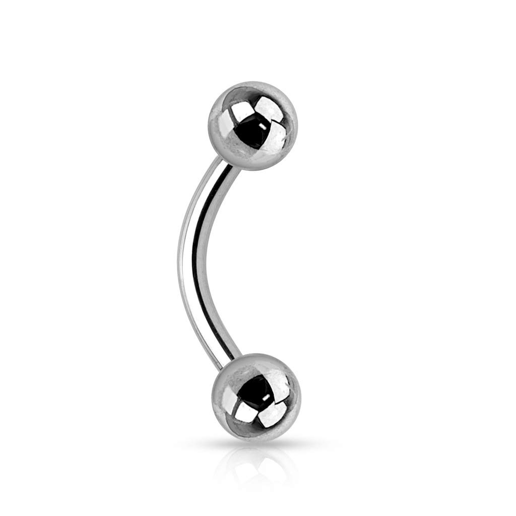 PiercedOff Titanium Curved Barbell with Externally Threaded Balls - Thickness 16GA (1.2mm) / Length 10mm / Ball Sizes 3mm