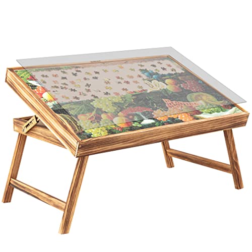LAVIEVERT Wooden Portable Folding Tilting Puzzle Table with Cover & 4 Sorting Trays, Adjustable Puzzle Board Easel, Up to 1,000 Pieces