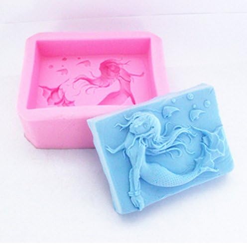 ECOSWAY Mermaid Series Pattern Silicone Mold,Handwork Soap, Aromatherapy Pendant, Candle,Clay DIY Making Mould,Chocolate, Pudding, Fondant,Mousse Cake Decoration Baking Tools,Random Color