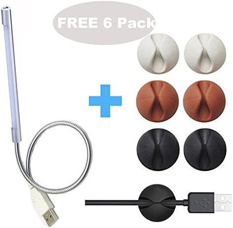 Adywe Silver Portable USB Flexible 10 LED Dimmable Reading Lamp Stick Light with 6 pack cable organizers - Best Value. Great for Lighting up Keypads - tablets, laptops.