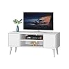 Function Home TV Stand for TVs up to 50″,  Mid-Century Modern Entertainment Center ,TV Console Storage Cabinet with Shelves and Doors for Living Room, ,White