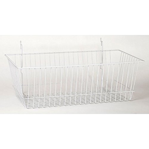 Slat,Grid and Pegboard Wire Basket in White 24W X 12D X 8H