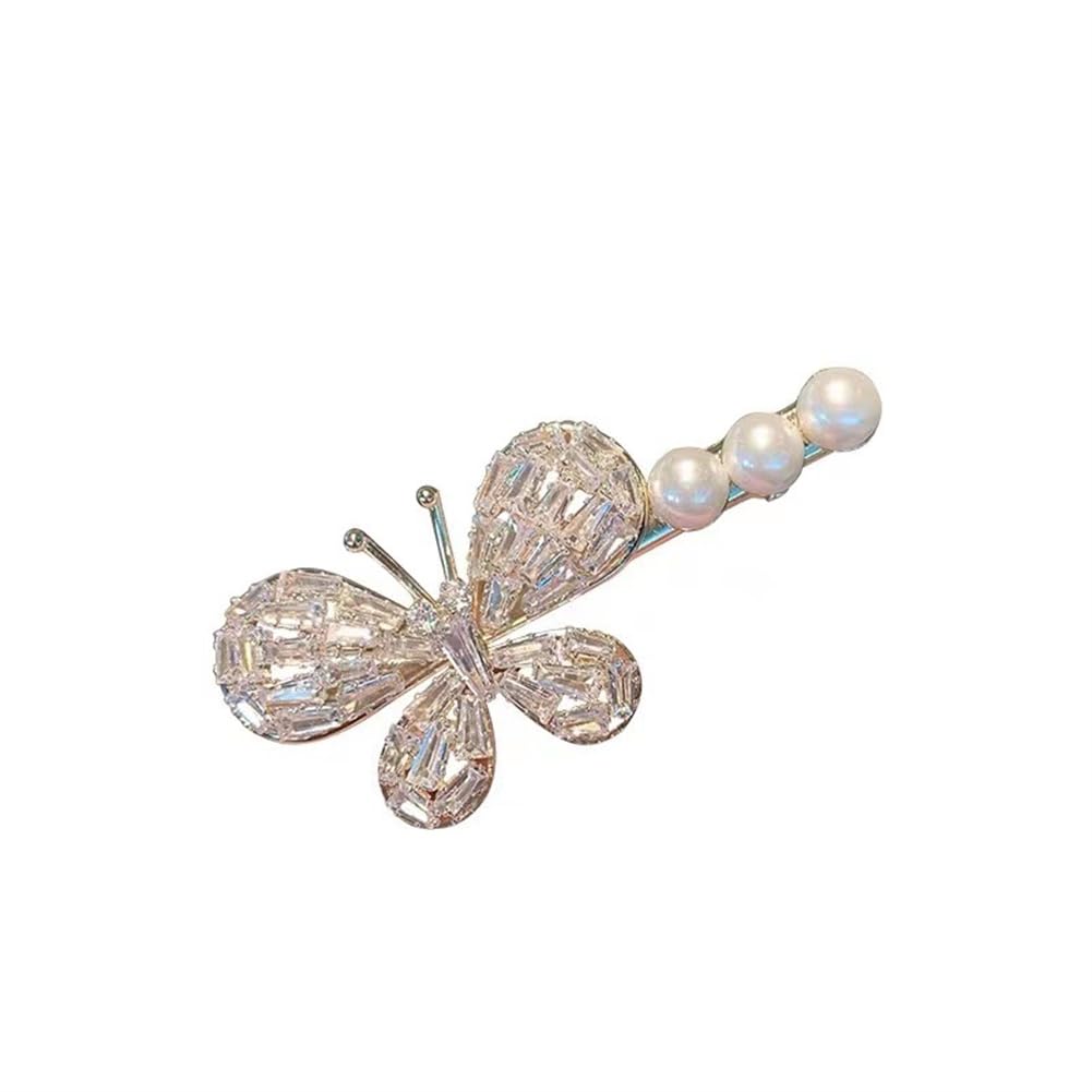 yangzerang Butterfly Pearl Hairpin Hair Claw Clip Headdress Crystal Hair Clips Girls Bangs Clip Hair Claw Hair Accessories for Women and Girls