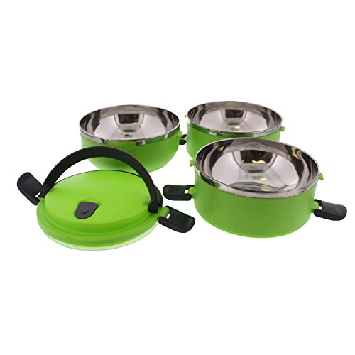 Cheftor Three Tier 71oz/2.1L Stacking Lunch Box Insulated Food Carrier Bento Box Stainless Steel Bowls Container with Sealing Lid, Green
