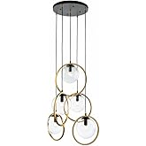 ArtCraft AC10895VB Lugano - 5 Light Pendant, Black/Vintage Brass Finish with Clear Glass