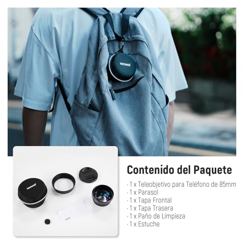 NEEWER HD 85mm Telefoto Lente Telefóno Solo para 17mm Rosca Placa Posterior,Aumento 2.5X Compatible con SmallRig Phone Cage Carasca para iPhone Samsung con Adaptador 17mm Lente y Parasol,LS-59
