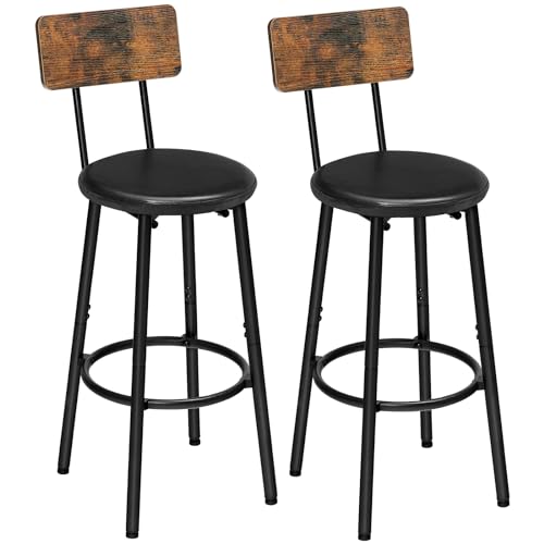 HOOBRO Round Bar Stools, Round High Bar Chairs Set of 2 with Back, Kitchen Counter Height Stools for Kitchen Island, Dining Room, High Stool Chairs with Footrest, Rustic Brown and Black EBF31BY01G2