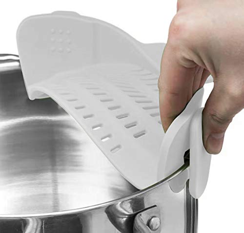 Kitchen Food Strainer, Exptolii Silicone Snaps Strain Clip On Colander, Fits all Pots and Bowls - Gray
