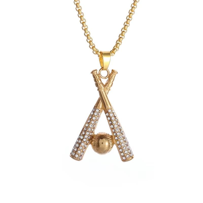 Hip-Hop Cubic Zirconia Baseball Bat Pendant Necklace - Cool Sports Trend Jewelry for Couples