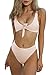 Kisscynest Women's V Neck Bandage Bow Tie Two Pieces Bikini Sets Swimsuit Beachwear XL Light Pink