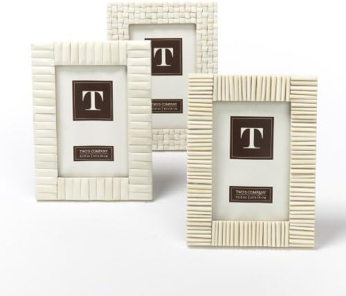 Two's Company Carved Bone Photo Frames, 4 by 6-Inch, Set of 3