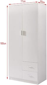 Panana White Wardrobe 2 Door 2 Drawer with Shelf & Hanging Rail 180cm view 2