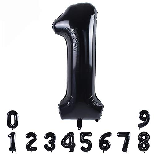TONIFUL 40 Inch Black Large Numbers Balloons0-9, Number 1 Digital 1 Helium Balloons,Foil Mylar Big Number Balloons for Birthday Party supplies Decorations