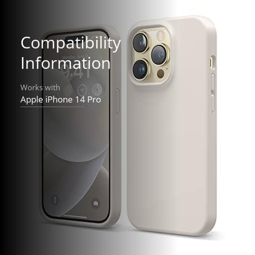 elago Compatible with iPhone 14 Pro Case, Liquid Silicone Case, Full Body Protective Cover, Shockproof, Slim Phone, Anti-Scratch Soft Microfiber Lining, 6.1 inch (Stone)