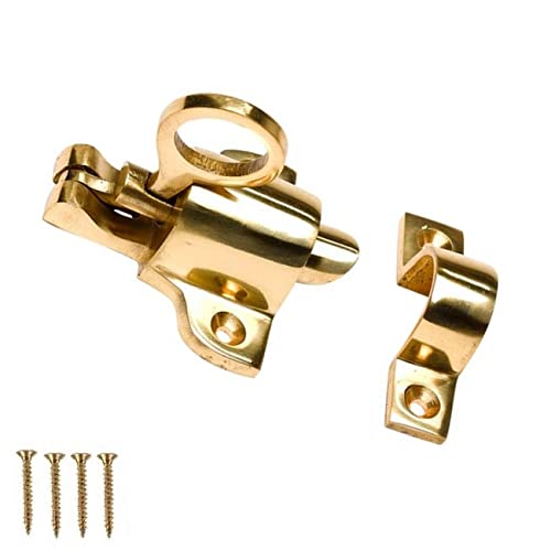 TERF® Traditional Vintage Polished Brass Window Fanlight Skylight Catch Security Pull Ring Spring Bounce Door Bolt Latch Locks with Fixing Screw for Window Cupboard Cabinet Wardrobe Gate - Pack of 1 — image 1