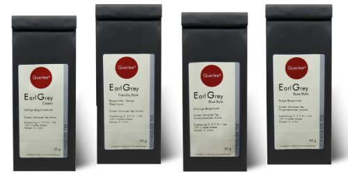 Earl Grey Tee Geschenkset - 4 x 50 g Probierset mit den Sorten: Earl Grey Rose Style, Frenchy Style, Blue Style und Earl Grey Classic Style von Quertee - Nr. 21