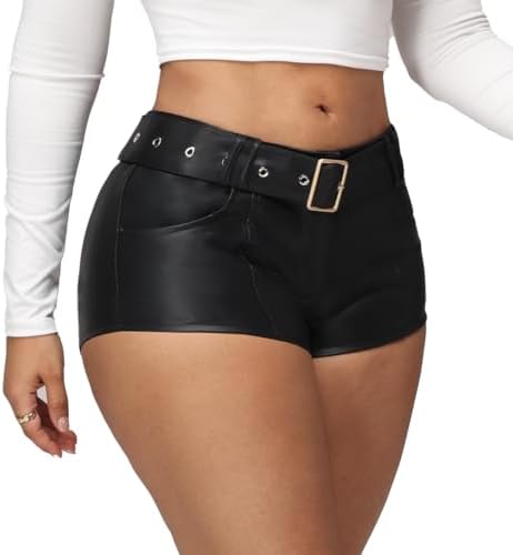 Tulucky Women's Flexible Club Faux Leather Shorts High Waisted