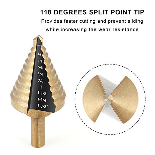 image for COMOWARE Step Drill Bit Set & Automatic Center Punch- Black and Gold, 