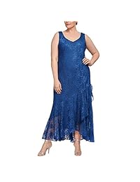 Alex Eveningings Vestido de gasa con chal para mujer, talla grande, estampado