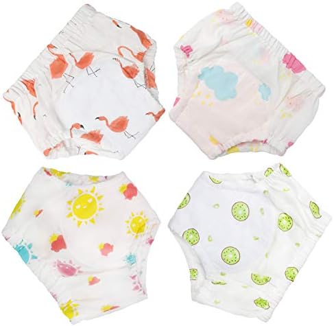 Adult Baby Washable Training Pants Child Reusable Potty Training Pants Toddler Urine Absorption Underwear Pure Cotton Adorable and Comfortable 4 Packs Size 2-5years