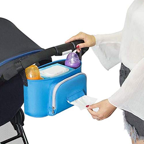 Large Buggy Pram Bag with 2 Cup Holders and Tissue Pocket, Pushchair Stroller Organiser for Mom Travel, Plus 2 Pram Hooks &1 Shoulder Strap